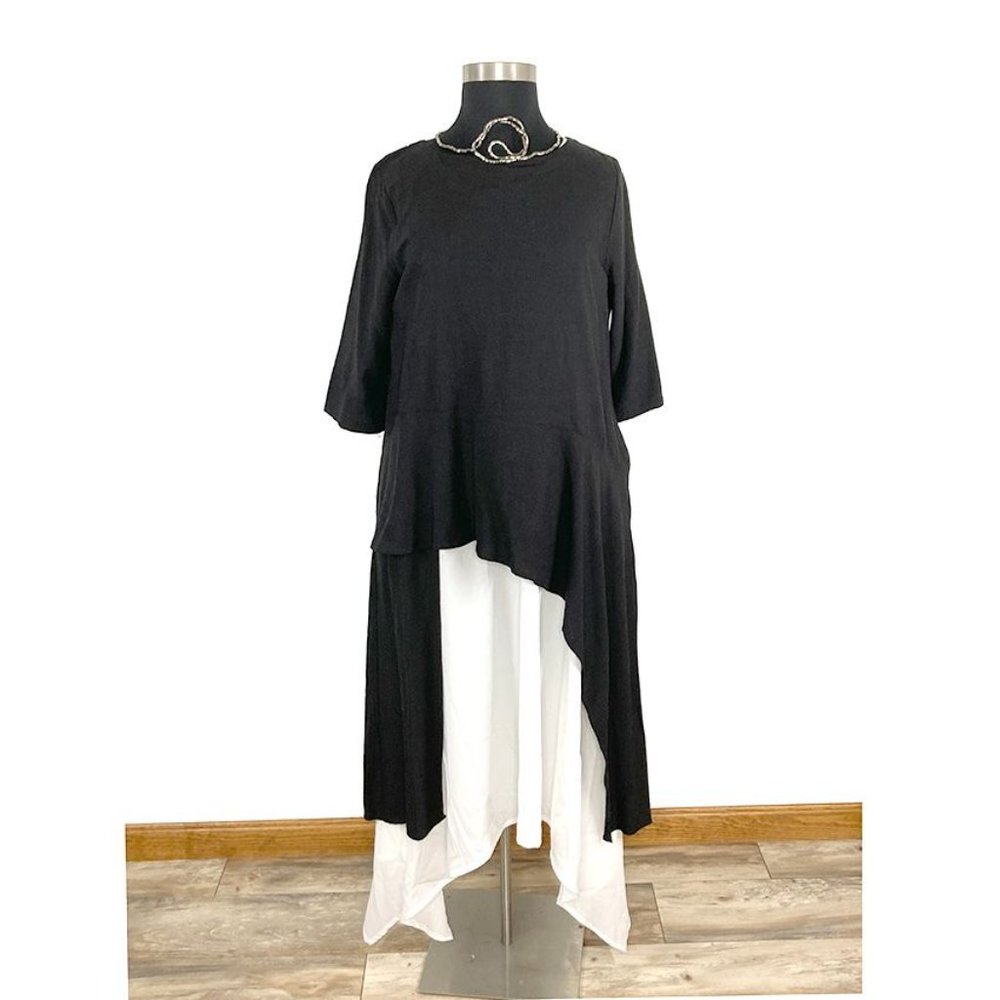 Niche Nilgun Derman XL Black Linen Tunic Top High Low Long Art To Wear Lagenlook - Picture 2 of 8